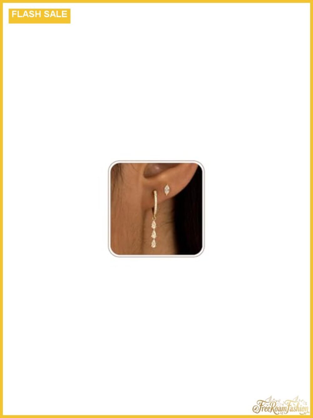 2 Pair Gold Huggie Hoop Earrings Set with Cubic Zirconia Drop Dangle
